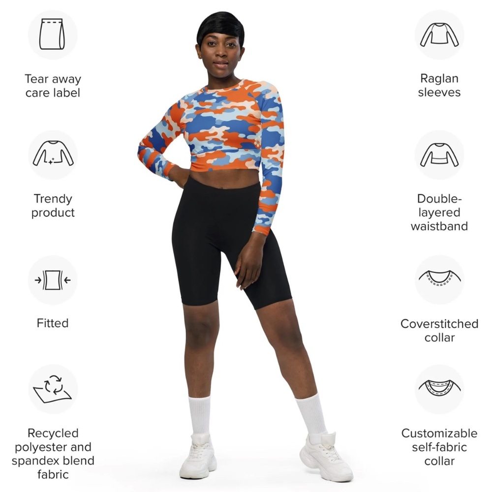 Long-sleeve crop top College fan gear University of Florida, Boise State, etc